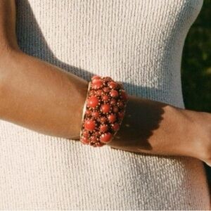 ZARA Red/Orange Stone and Metal Cuff Bracelet